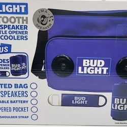 BUD LIGHT Blue Soft Cooler With Built in Bluetooth Speaker Portable Rechargeable