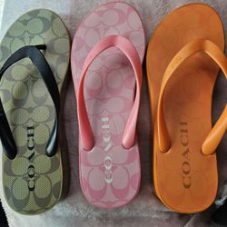 2 PAIR Size 9 Coach Wedge Flip FLop Sandals ONLY BROWN & ORANGE AVAILABLE