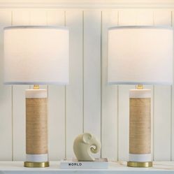 Rattan Ceramic Lamps set of 2-brand New! 