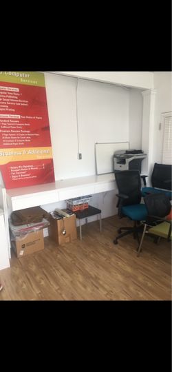Work bench area desk with 4 soft-close drawers. Floating install.