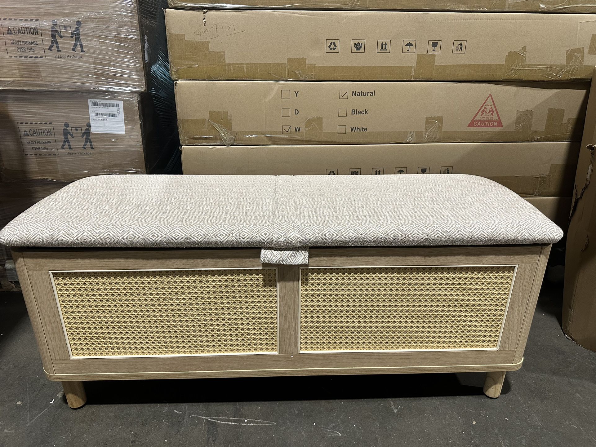 Boho Storage Ottoman Bench with Safety Hinges, Shoe Bench