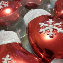 Christmas Red Mittens With Snowflakes Shatterproof Set Of 8