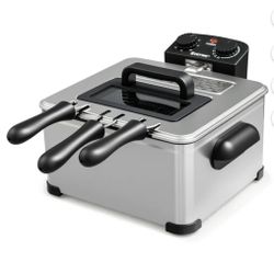 Electric Deep Fryer 5.3 QT/21-Cup Stainless Steel 1700W with Triple Basket Silver
