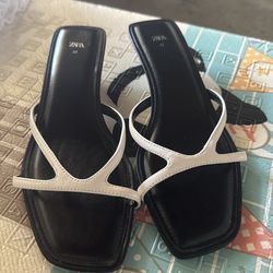 Zara sandals black and white