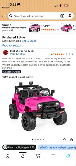 12V Kids Ride-On Jeep – Hot Pink + remote control
