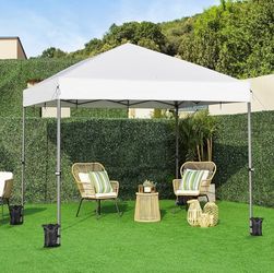 12x12 Pop Up Canopy Tent 1-Button One Person Quick Setup, White Portable Easy Set-up Commercial Gazebo Equipped with Wheeled Bag & 4 Sandbags, Fit for