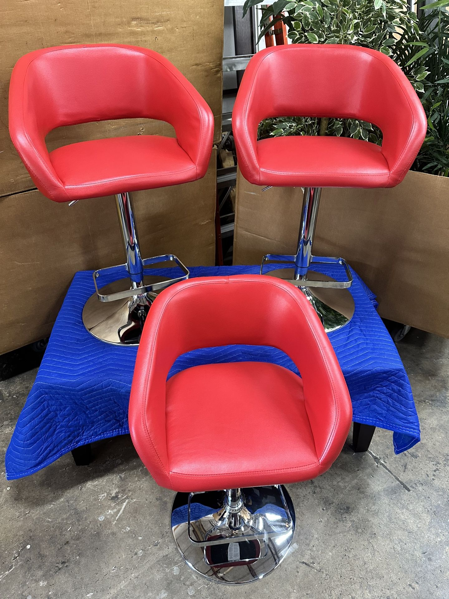 3 RED & Chrome Barstools BAR Stools