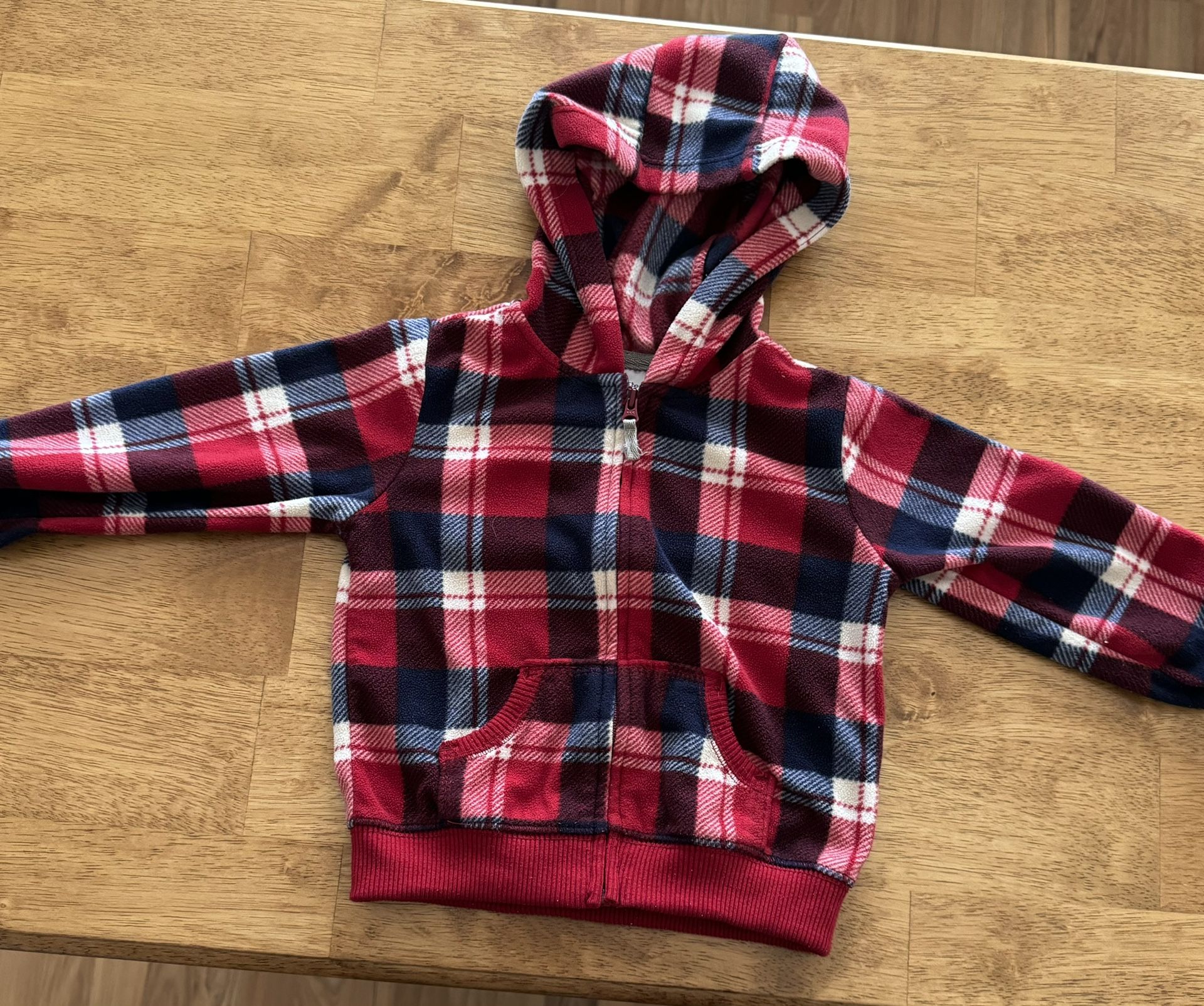 Sz 18 mo Nice Carter’s soft flannel feel full zippered, hooded jacket/2 pockets. Unisex. Gently Used