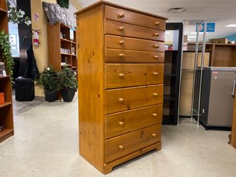 Natural Wood Finish 6-Drawer Tall Dresser