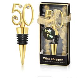 Gold Tone & Diamond Wine Bottle Stopper for 50th Birthday Anniversary Souvenir