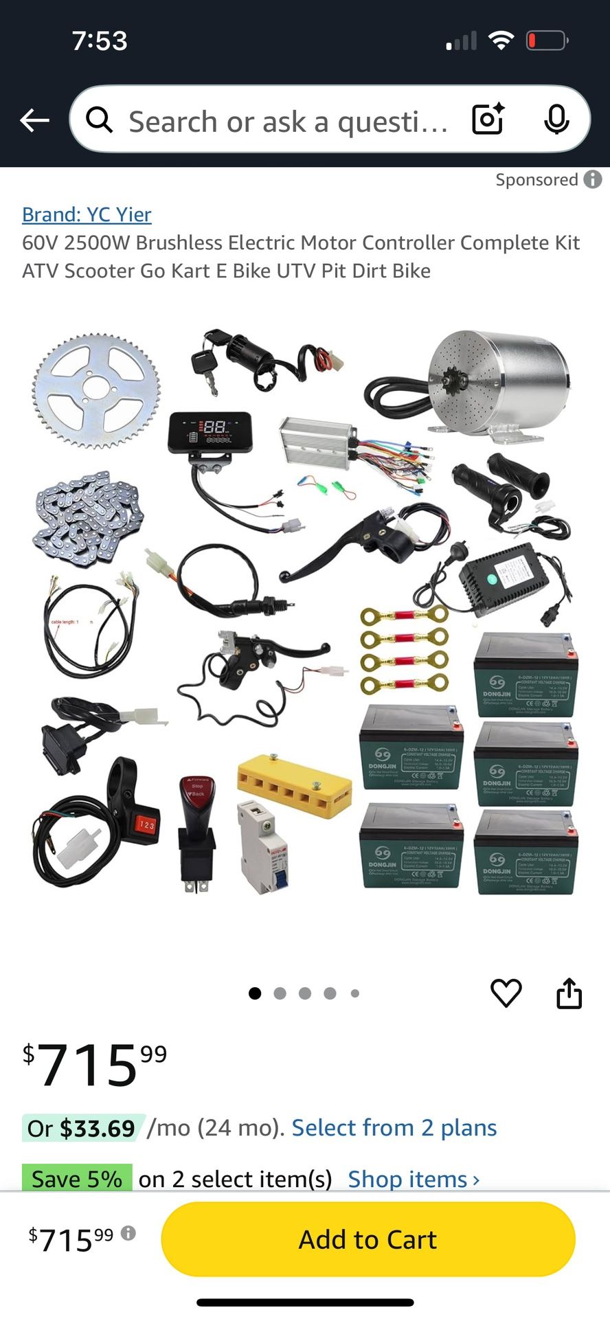 Razor 2500 Watt Motor 60volt Battery Kit