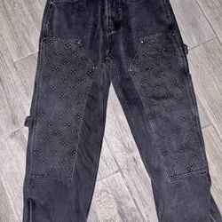 louis vuitton monogram detail carpenter denim pants