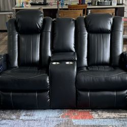 Brand New Dual Seat Black Power Reclining Sofa