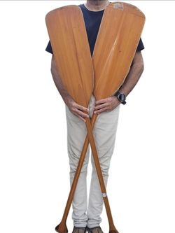 Vintage Canadian Pair Aviron Clement 56" Wooden Canoe Paddles Oars