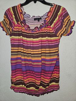 Wishful Park Ruffled Striped Boho Top Size M