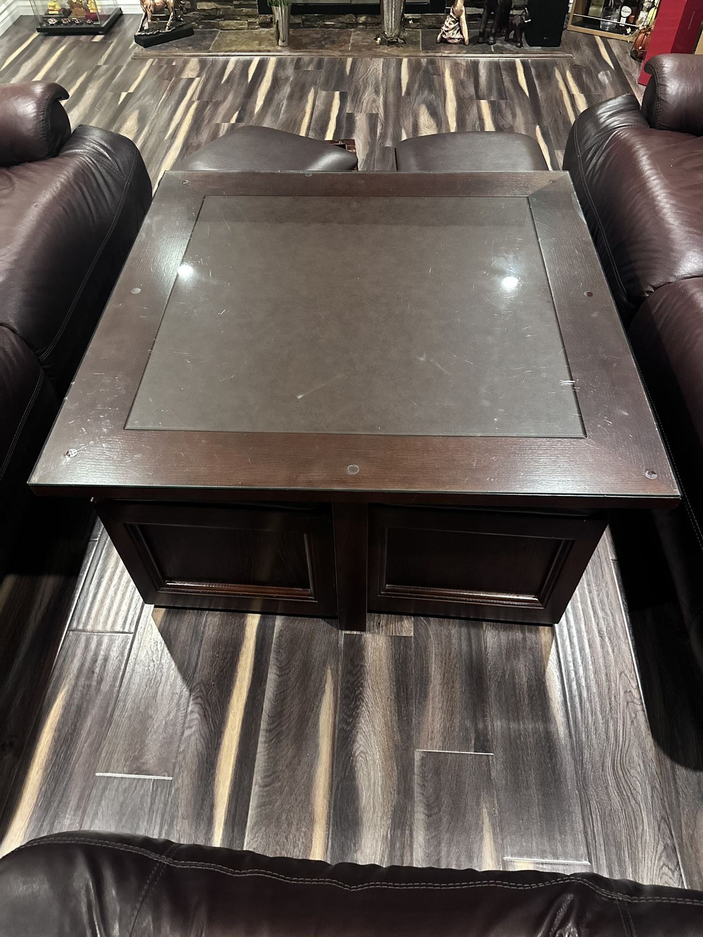 Coffee Table With 4 Storage Ottoman Chairs With Glass Top