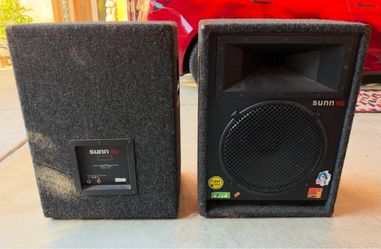 Complete Live Sound PA System Bundle - Sunn Model 1205 Speakers, Power Amp & Mounting Poles