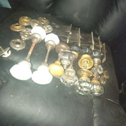 Antique Crystal, Off White Ivory, And Brass Door Knobs With Locks