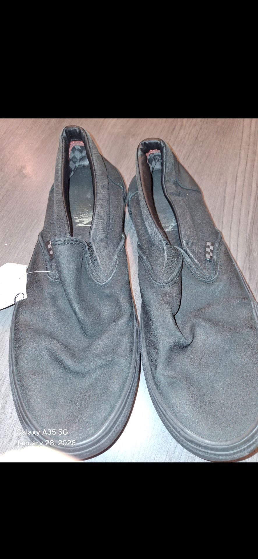 Men's Size 11.5 VANS Sneakers Slip-on Triple Black Casual Travel Gym