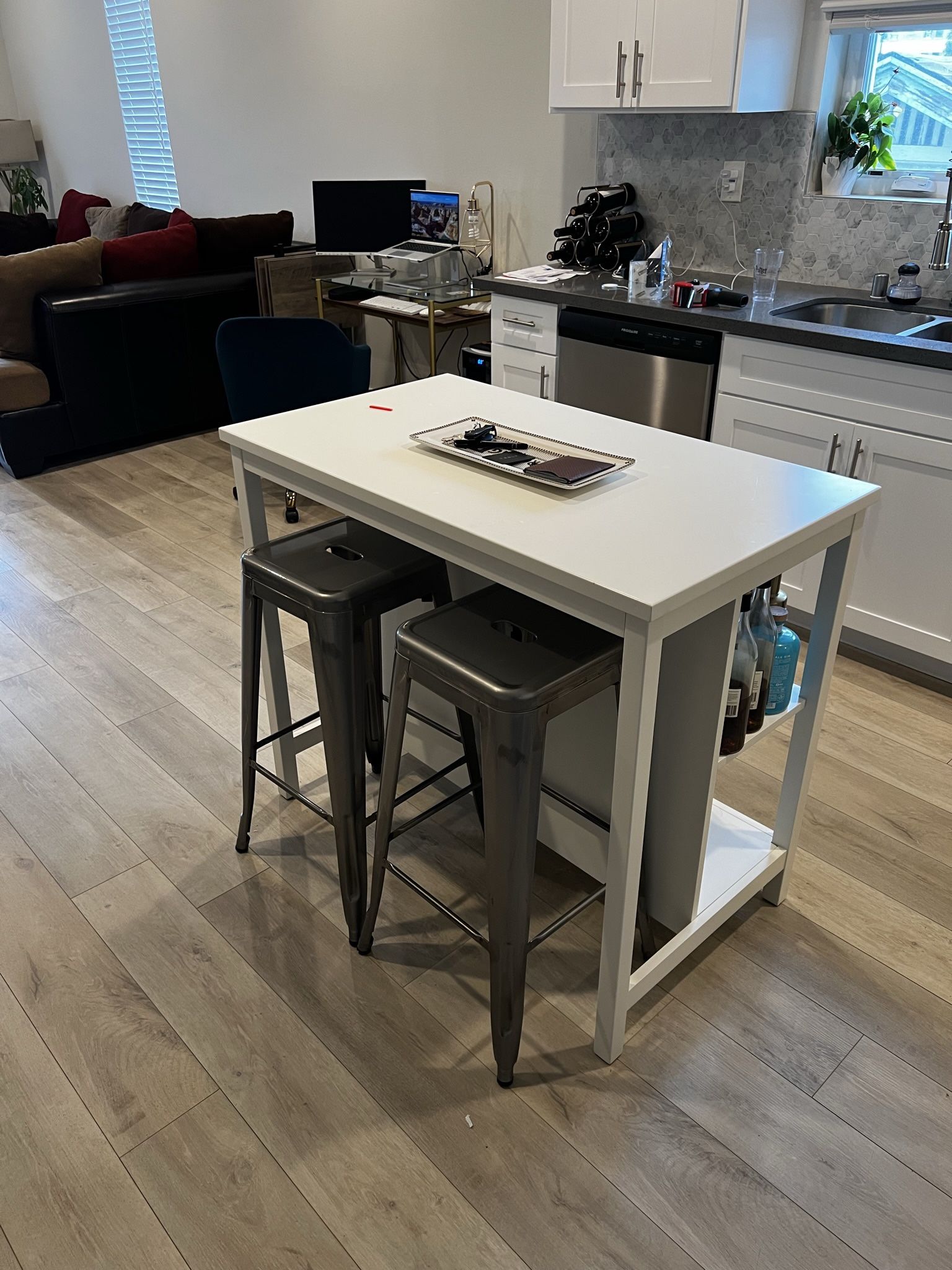Pottery Barn Kitchen Island and 2 Bar Stools