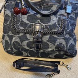 Coach Denim Poppy Tote Shoulder Bag 
