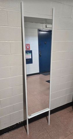 White Minimalist Ladder Style Leaning Full Length Mirror 62.5" Tall 
/ Full-Length Leaning Mirror White Frame