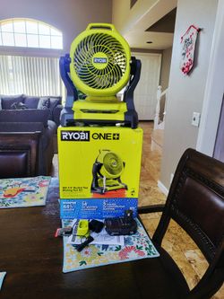Ryobi ONE+ 18V Cordless 7-1/2 in. Bucket Top Misting Fan Kit with Compact Battery and Charger