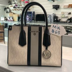 Preowned Michael Kors Tote Bag with Logo Stripe Design