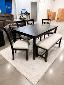 🛋️ New 6-Piece Black Dining Table Set with Bench $10 Down