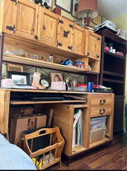 Wood desk with hutch
