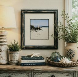 Wall Art Costal/beach Watercolor Gold Frame 17x17