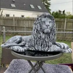 Stone Colored Lion Statue