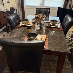 5 Chairs Dinning Set And Buffet Stand And Table Setting 