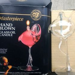 New in box hand blown glass Flamingo oil lamp