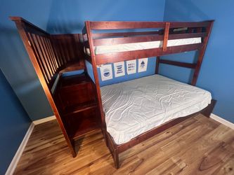 RoomsToGo Bunk Bed Frame with Storage Stairs and Full + Twin Mattresses Support