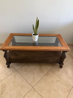 Wood and Glass Top Coffee Table