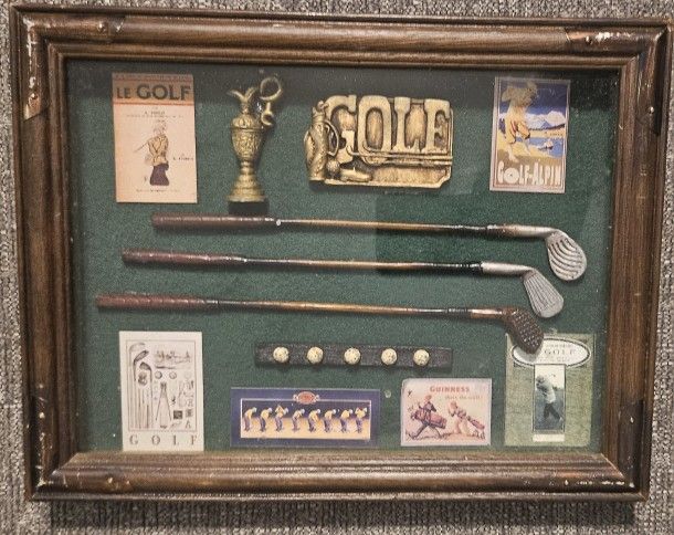 Vintage Golfer's Shadow Box Lid Keepsake Box Old Collectible