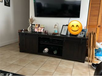 Dark Wood TV Stand with Sliding Barn Doors