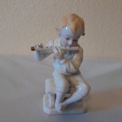 Vintage Boy Playing Musicial Instrument Flute Piccolo Fife
