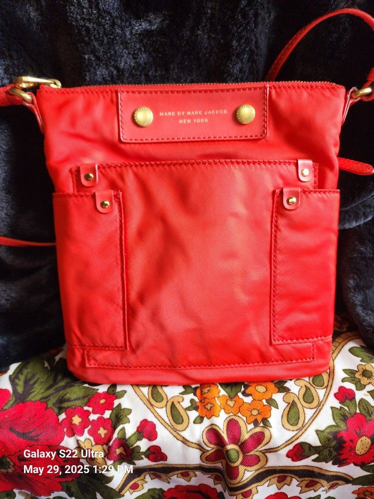 Neon Orange Marc Jacobs Nylon Preppy Bag Purse