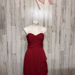 David’s Bridal Size 8 Red Strapless Formal Gown Cocktail Dress Prom Party short crinkle chiffon red sweetheart bridesmaid dress