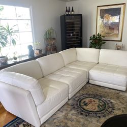 White Genuine Leather Modular Couch