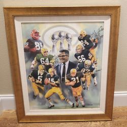 NFL - Green Bay Packers - Autographed Print (36.5"L x 26.5"W) - 1960's Packers Hall Of Famers - Bart Starr, Willie Wood, Willie Davis, Jerry Kramer, J