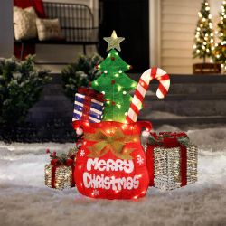 Red Santa's Pack Holiday Decoration with Lights, 3.5ft ，HD2485