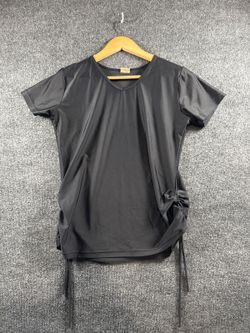 Women’s Large Black Ruched Side Tie Short Sleeve Top Shirt