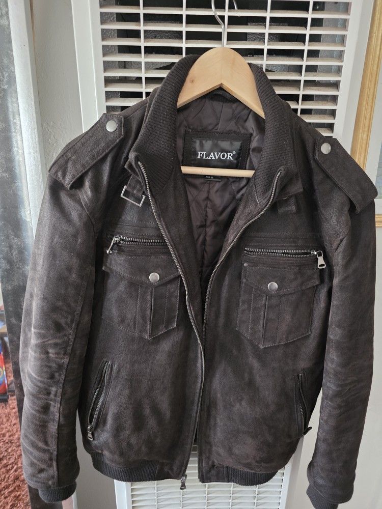 Flavor Brown Leather Jacket Men Small