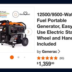 Generac Trifuel Generator 12500/9500
