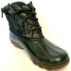 Sperry Women Top Sider Duck Boots Syren Gulf Quilted Nylon Sz 7.5 Green Olive