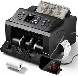 CGOLDENWALL Money Counter Machine, Mixed Denomination Bill Counter, Cash Counting with Built-in Printer, Portable Currency Detector, Counterfeit Bank