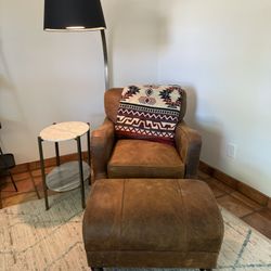 Brown Leather Arm Chair with Ottoman